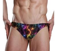 Yoogain Traje de baño para hombre de talle bajo, Rayo colorido negro, 3XL