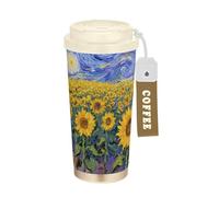 Yoogain Vasos de café con diseño de girasoles de cielo estrellado para mujer, con tapa, taza de café de acero inoxidable, aislada para frío y calor, 17 onzas, a prueba de fugas