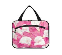 Yoogain Vintage Calla Lily Hot Pink and White Chic bolsas de viaje colgantes para mujer artículos de aseo con gancho, bolsa de aperitivos para mujer, estuches de viaje para maquillaje, L, Vintage