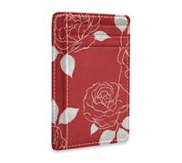 Yoogain White Rose Lines - Cartera de piel retro roja delgada con clip para dinero y bloqueo RFID, funda para tarjetas para hombres y mujeres