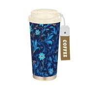 Yoogain William Morris - Vasos de viaje con diseño floral azul para hombres con tapa, taza de café de acero inoxidable, taza térmica para bebidas frías y calientes, 481.9 g, a prueba de fugas