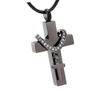 Yooghuge Colgante conmemorativo de acero inoxidable para mascotas, colgante para cenizas con diseño de doble cruz para amante, urna para amantes, regalo de condolencias