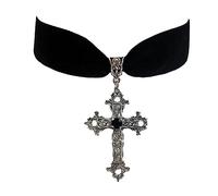 Yooghuge Collar único con colgante de cruz, gótico, vintage, terciopelo negro, gargantilla de crucifijo, accesorio de joyería de bruja, accesorio de regalo, collar con colgante de cruz, talla única