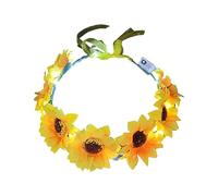 Yooghuge Corona de flores LED, diadema bohemia iluminada con corona de girasol, diadema para mujer, accesorios de fiesta de boda