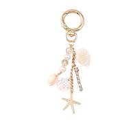 Yooghuge Elegante llavero de perlas de conchas marinas para mujer, elegante accesorio de cadena de playa con dije de caballito de mar con estrellas de mar para mujer, llavero de joyería, C, Talla