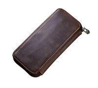 Yooghuge Estuche para pluma estilográfica, de piel, con cremallera, 3 ranuras, compartimento grande para tarjetas de efectivo, funda para adultos, bolsa enrollable para hombres, Color café