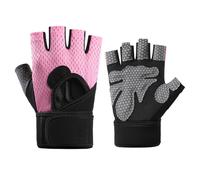 Yooghuge Guantes antideslizantes de medio dedo para entrenamiento con muñequera para ciclismo, levantamiento de pesas, culturismo, fitness, ciclismo