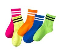 Yooghuge Juego de 5 pares de calcetines de algodón suave de corte bajo fluorescentes, retro, patrón de color, calcetines deportivos para adultos, hombres y mujeres, suministros con pinzas para mujer