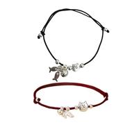 Yooghuge Juego de cuerdas trenzadas de doble hebra negra y roja con dije de gato caprichoso y peces, pulsera trenzada para parejas, diseño minimalista de gatos, pulseras hechas a mano, talla única