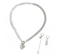 Yooghuge Juego de gargantilla y collar de perlas vintage con colgante de corazón y cadena cubana, joyería para mujeres y niñas, collar asimétrico ajustable en forma de corazón, talla única, como se