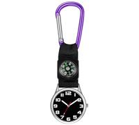 Yooghuge Relojes portátiles con clip para mochila, mosquetón, reloj de enfermera, con brújula, bolsillo, mosquetón, deportes, senderismo, relojes de clip, brújula, reloj de enfermera, morado, Moderno