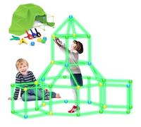 YOOHBERRYS 130 Piezas Kit Construcción Fuerte Niños, Juego Construcción Que Brillan en la Oscuridad, Construcciones para Peques, Tienda Campaña Infantil para Niños de 5 a 13 Años
