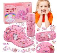 YOOHBERRYS Regalo Niñas 4-10 Años, Kit de Manualidades con Pegatinas de Diamantes y Unicornios, DIY Botella Agua, Gorra Béisbol y Bolsa para Lápices, Regalos de Cumpleaños Navidad para Niña (Rosa)