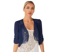 YOOJIA Chal de Boda Cárdigan Gasa Verano Señoras Estola Fucsia Fiesta Bolero de Ceremonia Chicas Capa de Novia Mangas Volantes Azul marino B M