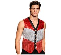 YOOJIA Chaqueta Hombre con Brillo Y Franja Bloqueo Color Chaleco Baile Jazz Brillante Ropa De Club De Rave Bar Plata roja XXL