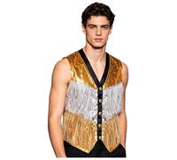 YOOJIA Chaqueta Hombre con Brillo Y Franja Bloqueo Color Chaleco Baile Jazz Brillante Ropa De Club De Rave Bar Oro Plata L