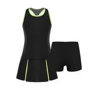 YOOJIA Conjunto de Chándal de 2 Piezas para Niñas Ropa Deportiva Vestido sin Mangas con Pantalones Cortos para Tenis de Verano de Moda Negro 13-14 años