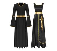 YOOJIA Disfraz De Baile De Alabanza Cruzada para Mujer Vestido Largo Litúrgico De Adoración Lírica con Túnica De Alabanza Ropa De Baile De Iglesia Negro XXL
