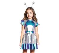 YOOJIA Disfraz De Cosplay De Alien De Halloween para Niñas Vesttido Sin Mangas + Diademas De Alienígena Disfraz De Cosplay De Halloween Azul A 15-16 años