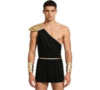 YOOJIA Disfraz Romano Hombre Traje Hombre Del Imperio Romano Hombro Descubierto Disfraz Olimpo Ropa Romana Traje Greco Toga Diosa Griega Negro XXL
