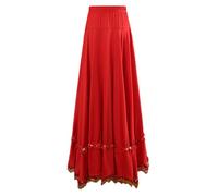 YOOJIA Falda De Baile Flamenco con Volante para Mujer Falda De Color Sólido Falda Larga Bohemia Falda De Baile Lírica Rojo XL