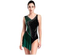 YOOJIA Maillot De Danza Ballet Mujer Verano Sin Mangas Leotardo con Falda Vestido De Danza Moderna De Patinaje Artístico Traje De Actuación Verde L
