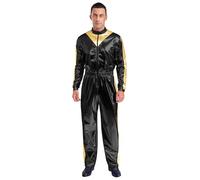YOOJIA Mono Metálico Para Hombre Body Brillante Mangas Largas Cintura Elástica Disfraz De Astronauta Body Mangas Largas De Discoteca Jazz Negro M