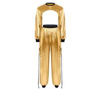 YOOJIA Mujer Conjunto Holográfico Dos Piezas Trajes Baile Hip Hop Ropa Street Dance Aspecto Mojado Cuero Pvc Oro L