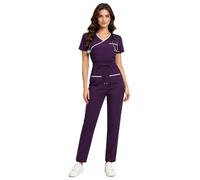 YOOJIA Mujer Jumpsuit Trabajo Uniforme Enfermería Médica Uniforme Médico Algodón Ligero Overol Trabajo Traje Sanitario Ancianas Pintura Púrpura M
