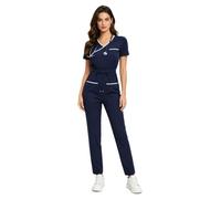 YOOJIA Mujer Jumpsuit Trabajo Uniforme Enfermería Médica Uniforme Médico Algodón Ligero Overol Trabajo Traje Sanitario Ancianas Pintura Azul marino M