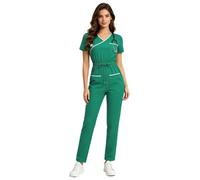 YOOJIA Mujer Jumpsuit Trabajo Uniforme Enfermería Médica Uniforme Médico Algodón Ligero Overol Trabajo Traje Sanitario Ancianas Pintura Verde M