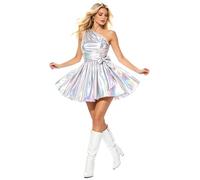 YOOJIA Mujer Vestido A Line Vestuario Fiesta Cadete Espacial Top Niña Años | Ropa Fiestas Rave Y Festivales,Vestido Baile Actuación En Escenario,Holográfico Metálico Brillante,Espectáculo,Celebración