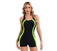 YOOJIA Mujeres Mono Corto de Natación de Una Pieza con Pantalones Cortos para Playa Bañador con Cremallera de Moda Traje de Baño de Manga Corta Verde Fluorescente D S