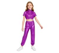 YOOJIA Niña Conjunto Pantalones Y Top Brillantes Trajes De Danza Lírica Púrpura 9-10 años