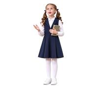 YOOJIA Niña Vestido Uniforme Escolar para Niñas De Fiesta Casual Plisado | Amigable Con La Piel,Faldas Pliegues,Vestido Solapa Entallada,Volver A Escuela,Bofetón,Respirable,Estilo Prep,Sin Mangas