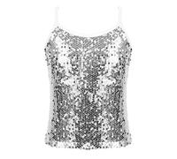 YOOJIA Niñas Crop Top de Tirantes con Lentejuelas Brillante Top de Danza Baile Camiseta sin Mangas Ropa Bailarina 6-12 Años Blanco 13-14 años