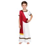 YOOJIA Niño Toga Griega Traje Dios Griego Disfraz Príncipe Romano Filósofo | Ropa Exterior Romana,Corte Con Bloques Colores Y Pliegues,Túnica Blanca Faja Roja,Escenario,Eventos,Carnaval,Halloween