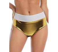 YOOJIA Pantalones Cortos Brillantes para Mujer Bragas De Látex Calzoncillos para Playa Fiesta Piscina Club Dorado XL