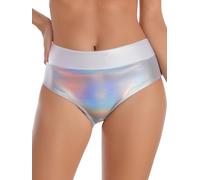 YOOJIA Pantalones Cortos Brillantes para Mujer Bragas De Látex Calzoncillos para Playa Fiesta Piscina Club Plata B XXL