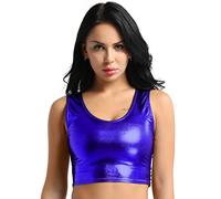 YOOJIA Sexy Tank Tops Chaleco Wetlook sin Mangas Señora Camiseta Brillante Clubwear Chica Pole Dance Fiesta Azul Talla Única