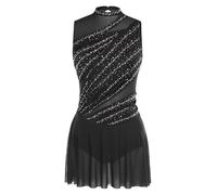 YOOJIA Vestido De Danza Lírica con Lentejuelas Mujer Maillot Sin Manga con Falda Tul Body De Danza Gimnasia Rítmica Negro S