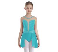 YOOJIA Vestido De Danza Lírica para Niñas Maillot Gimnasia Rítmica Leotardo con Falda Tul Ropa De Baile Traje De Competencia De La Actuación Azul Verde 11-12 años