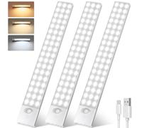 YOOKESEN Luz Led con Sensor de Movimiento 108 LEDs 1500mAH, 32CM Adhesiva USB-C Recargable Luz con Sensor de Movimiento 3000K-6500K 4 Modos Para Armario, Garaje, Cocina, Muebles, Pasillo-3 Piezas