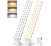 YOOKESEN Luz LED con Sensor de Movimiento 108 LEDs 2000mAH, 32CM Magnética USB-C Recargable Luz con Sensor de Movimiento 3 Color 4 Modos Para Armario, Cocina, Escaleras, Pasillo, Habitacion-2 Piezas