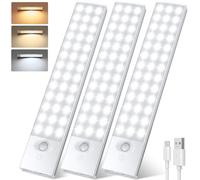 YOOKESEN Luz Led con Sensor de Movimiento 78 LEDs 1500mAH, 23CM Adhesiva USB-C Recargable Luz con Sensor de Movimiento 3000K-6500K 4 Modos Para Armario, Garaje, Cocina, Muebles, Pasillo-3 Piezas