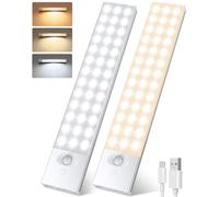 YOOKESEN Luz LED con Sensor de Movimiento 78 LEDs 1500mAH, 23CM Magnética USB-C Recargable Luz con Sensor de Movimiento 3 Color 4 Modos Para Armario, Cocina, Escaleras, Pasillo, Habitacion-2 Piezas