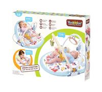 Yookidoo 3-en-1 Urban Gimnasio Bebé. Tumbado y Sentado Manta de Actividades con Cojín y Juguetes Infantiles. Fácil Plegado para Llevar. 0-12 Meses