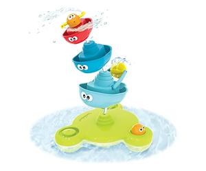 Yookidoo stack 'n' spray - Juguetes de Baño de Bebés, Multicolor (40115) | Juguetes de agua, fuente de agua, barcos, figuras, torre apilable, función de inclinación, regalo niña 2 años