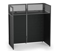 YooKoo Cabina de DJ plegable para un montaje rápido y sin herramientas, mesa de DJ con malla blanca y negra, marco de metal, soporte de DJ con agujero para cable, almohadilla antideslizante y bolsa de