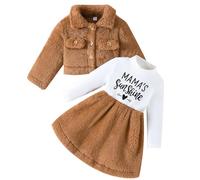 Yoolhamy 2PCS Bebé Niñas Vestido de Invierno y Terciopelo Cardigan Conjuntos Niño de Manga Larga Espesado Abrigo Vestidos Outfit